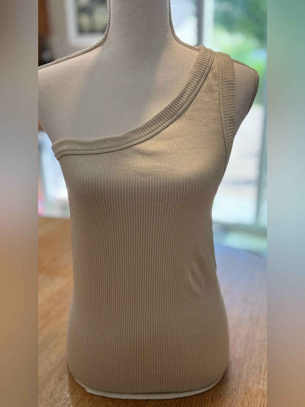 Fabletics Asymmetric Ribbed One-Shoulder Tank Top - Cream